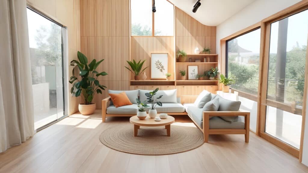 Sleek interior of a conceptual prefabricated home